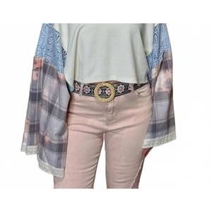 NEW MELLO peace sign patchwork top in white multi